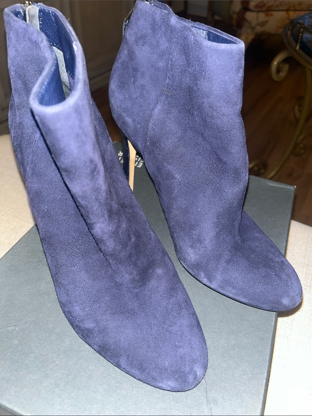 Sam Edelman Navy Suede Pointed Toe Ankle Booties - Picture 5 of 6